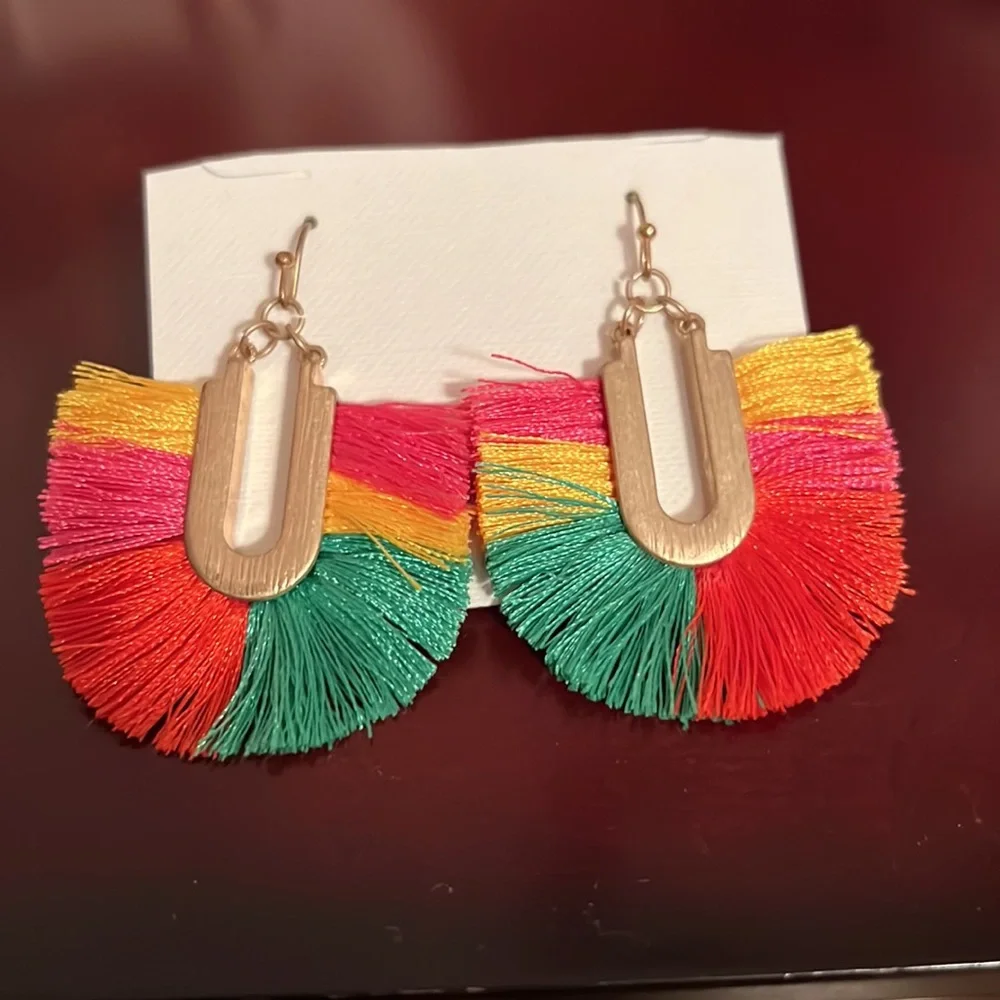 Panacea Bohemian Fringe Multi Color Tassel Women’s Rainbow Fan Earrings